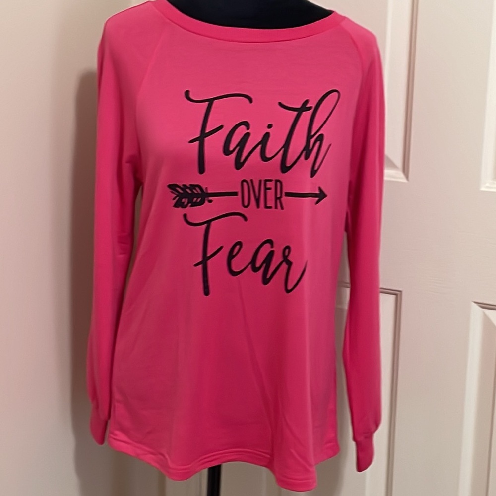 Pink Black Faith Over Fear Top Size Small